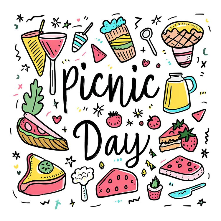 Picnic Day Illustration with Food and Outdoor Items