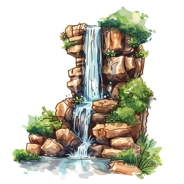 Cartoon Waterfall with Rocks