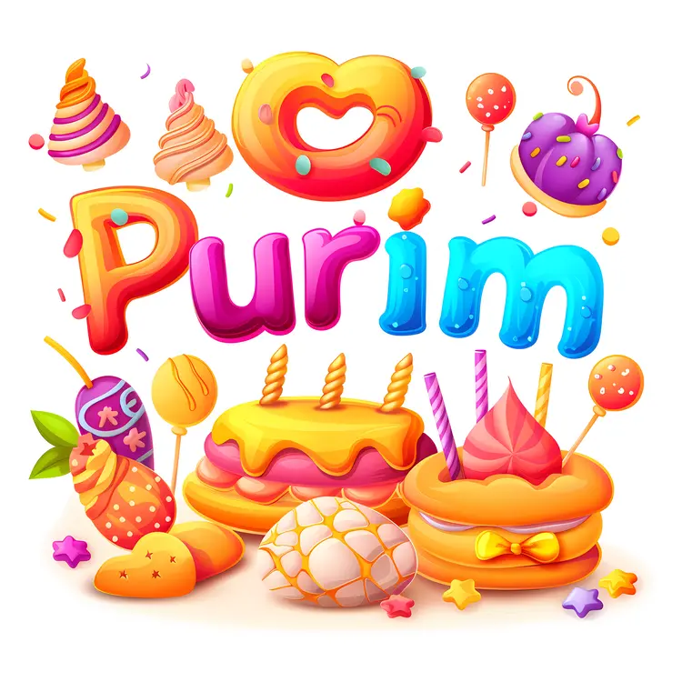 Vibrant Purim Festival with Cakes and Balloons