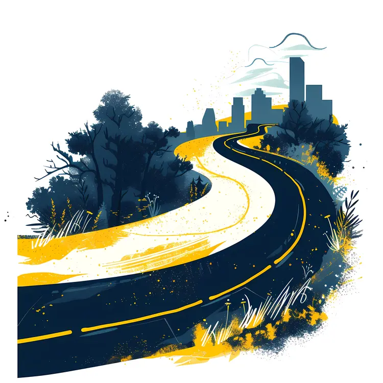 Yellow and Blue Road to City