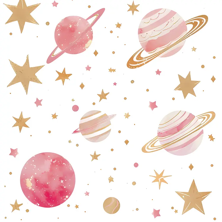Pink Planets and Gold Stars in Space
