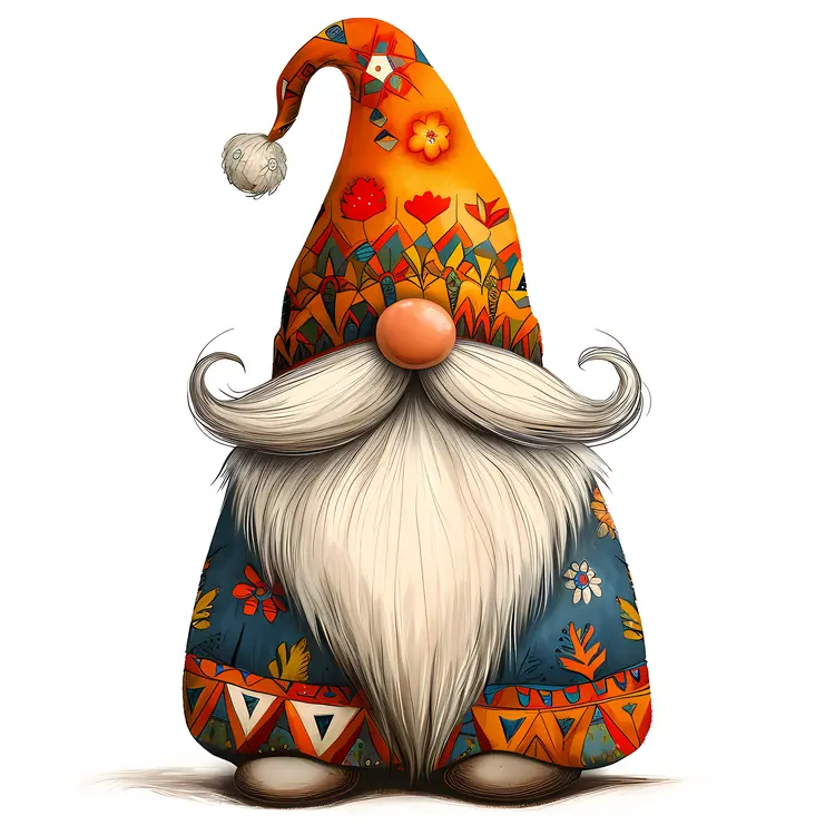 Gnome with Floral Orange Hat
