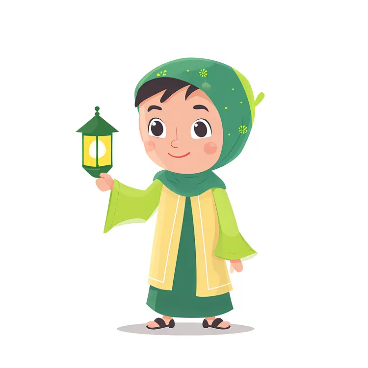 Child Holding Lantern in Green Clothing