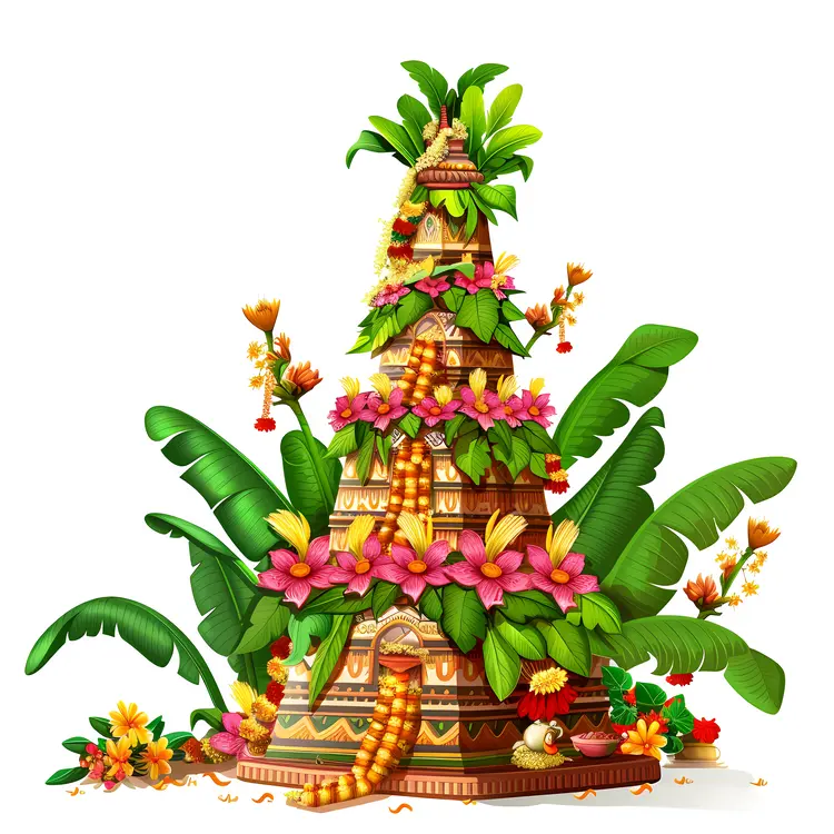 Colorful Decorative Temple with Flowers and Leaves