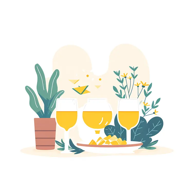 Wine and Cheese with Plants and Glasses