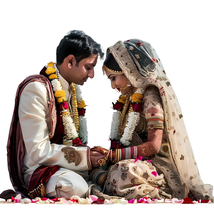 Traditional Wedding Couple Sitting Illustration