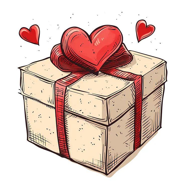 Beige Gift Box with Heart and Ribbon