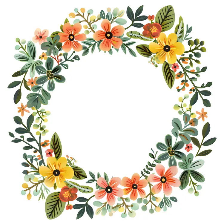 Pastel Floral Wreath with Yellow and Pink Flowers