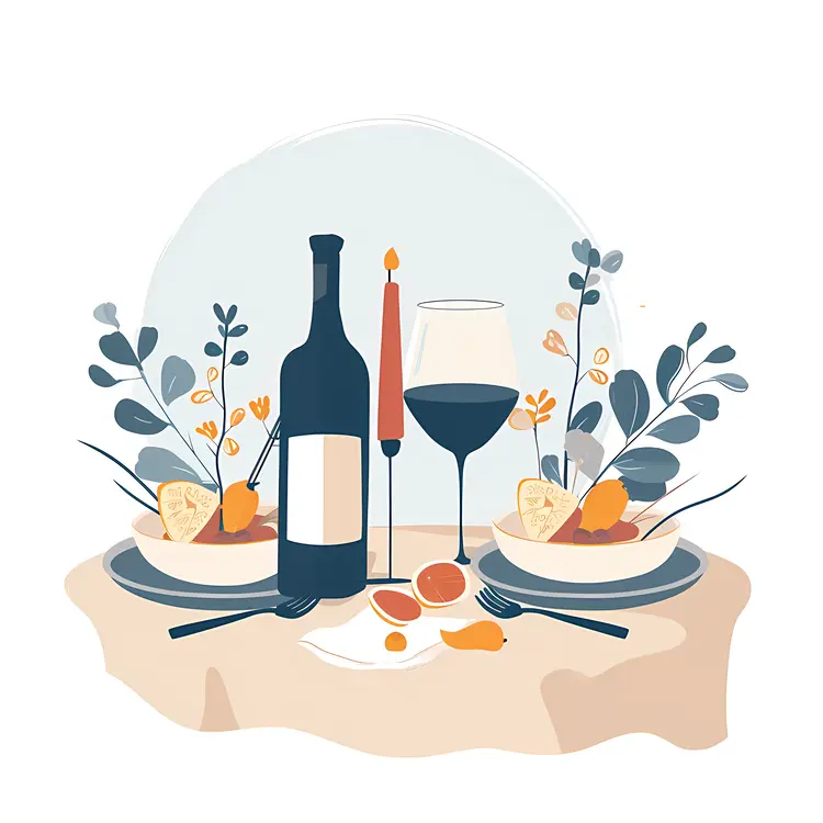 Elegant Dinner Setup with Wine and Food