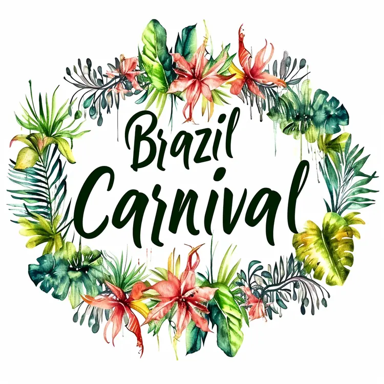 Lush Tropical Leaves and Flowers for Brazil Carnival