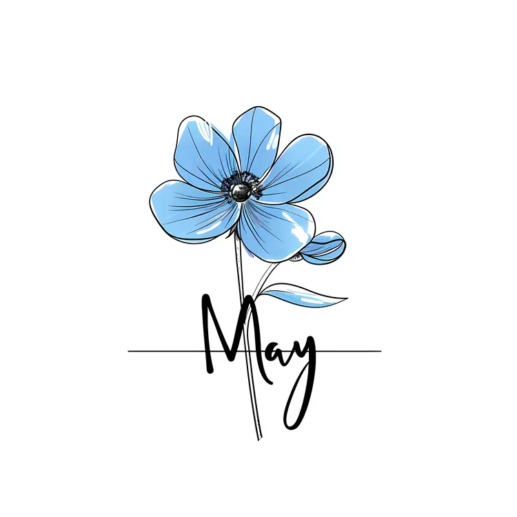 May with Blue Flower and Line