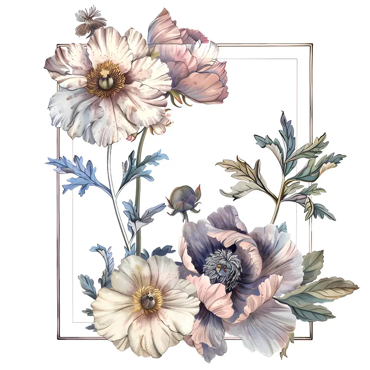 Pastel Poppies Floral Frame