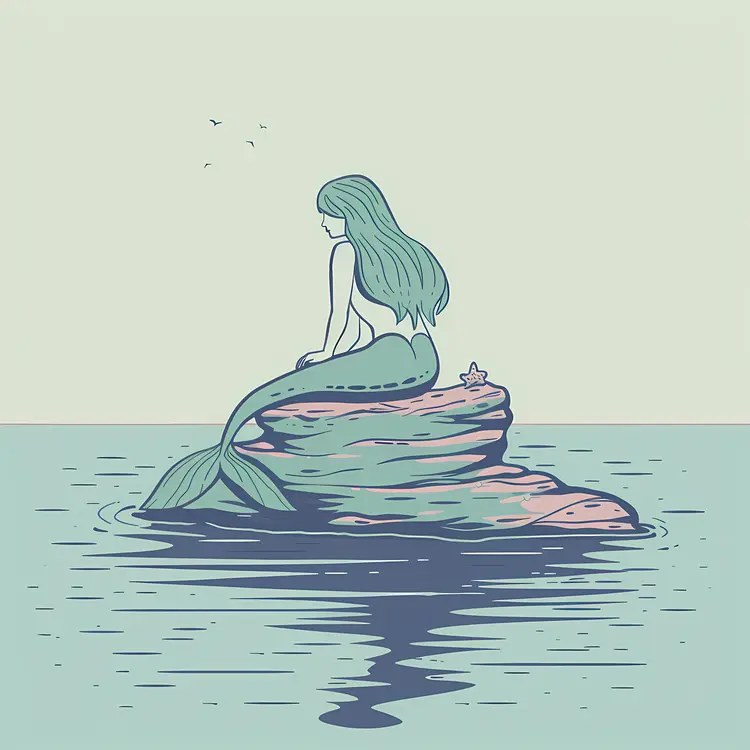 Mermaid on Rock with Serene Waters
