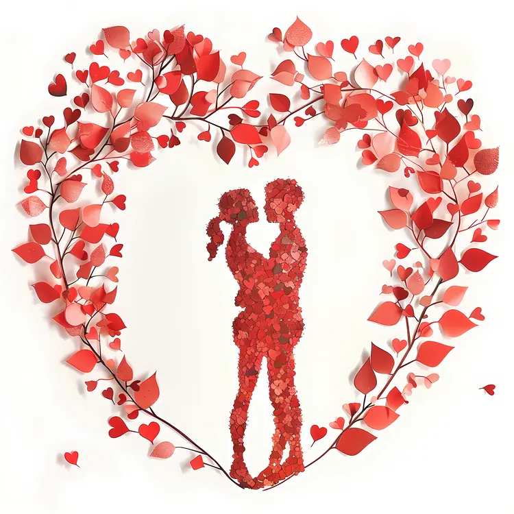 Romantic Couple in Heart of Leaves