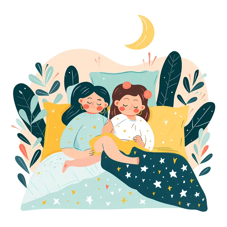 Two Girls Reading a Book at Night