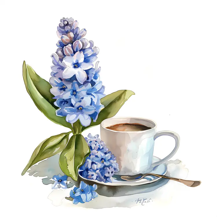 Espresso cup with hyacinth flowers