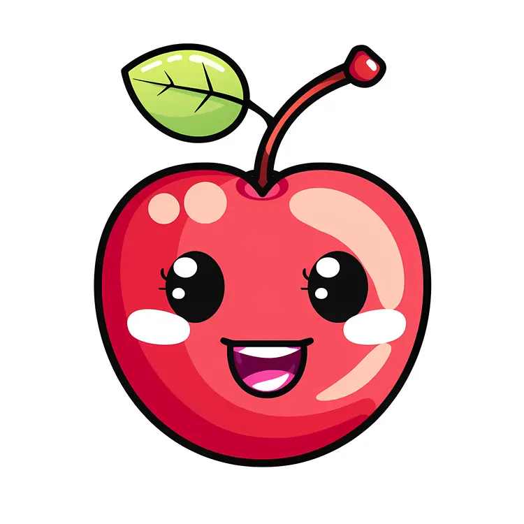 Smiling Red Cherry with Leaf