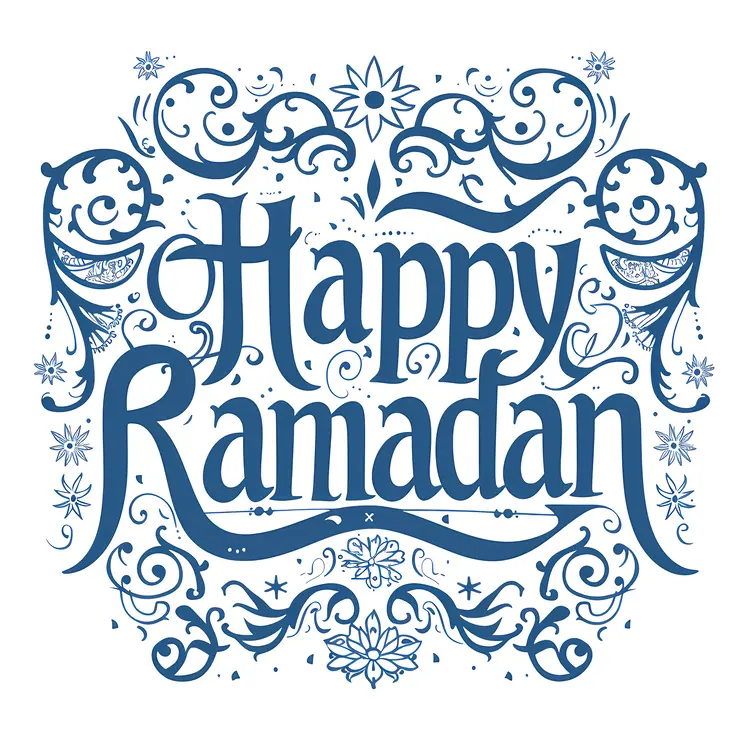 Happy Ramadan Greeting with Blue Floral Design