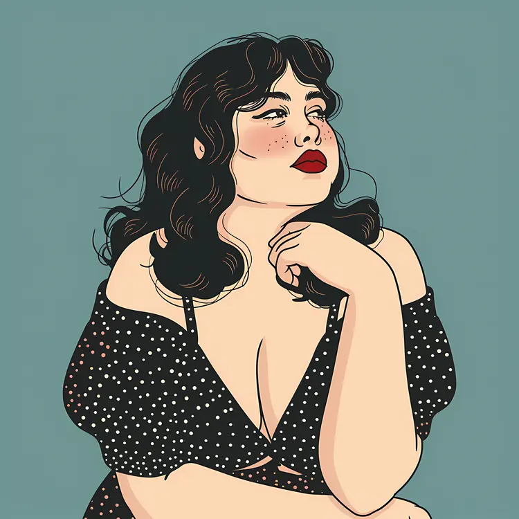Thoughtful Woman in Polka Dot Dress