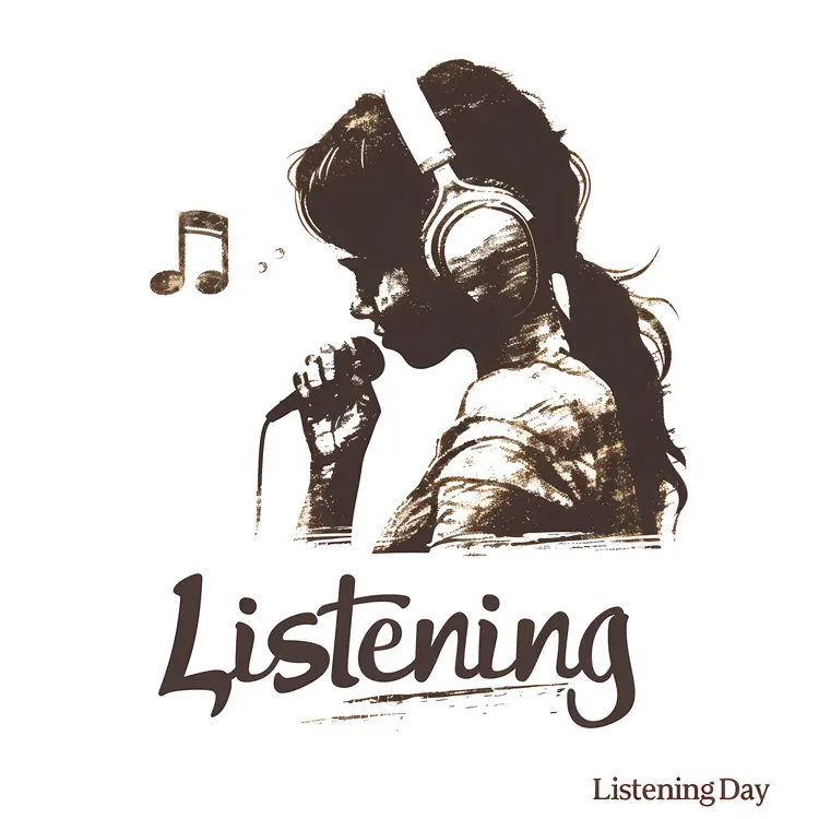 Girl with Headphones for Listening Day