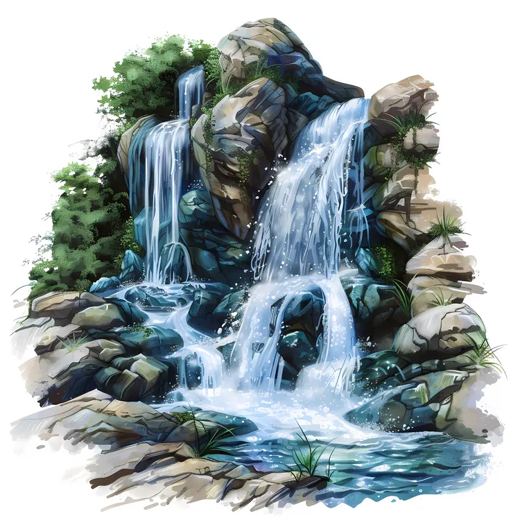 Flowing Waterfall with Rocks