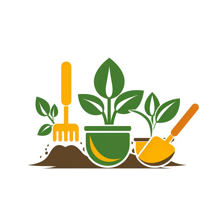 Gardening Tools with Plants and Soil