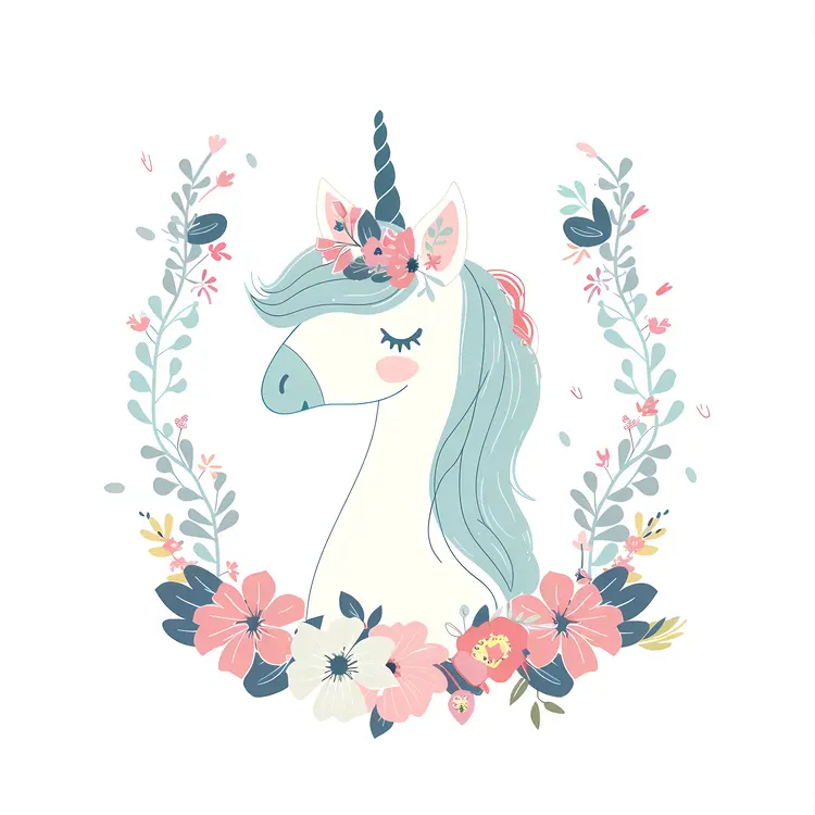 Adorable Floral Unicorn Illustration