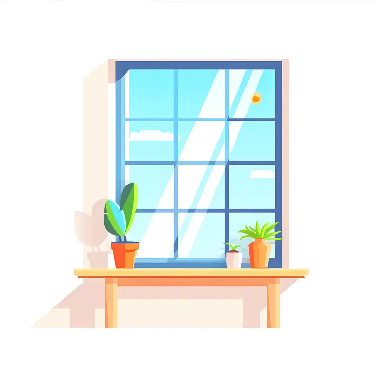 Sunny Window with Potted Plants