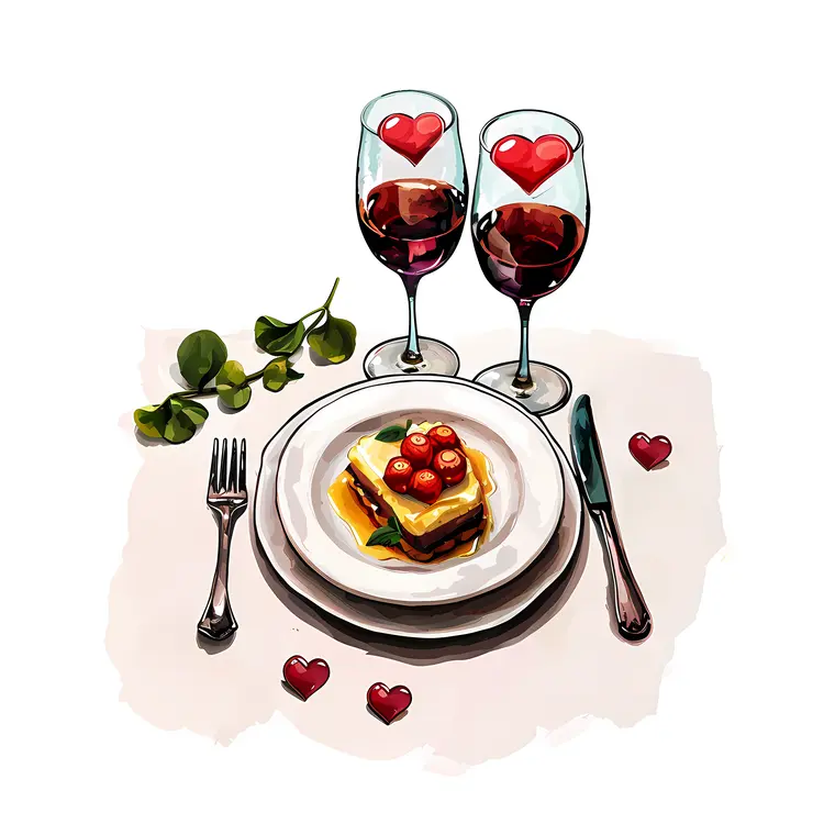 Wine Glasses with Hearts and Dessert