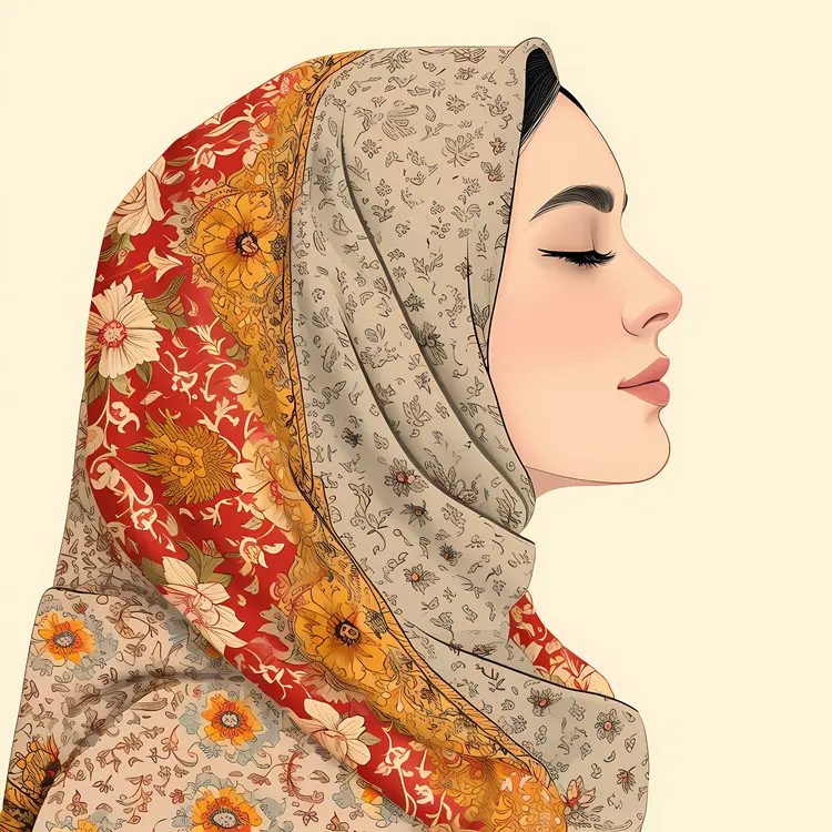 Woman in Floral Hijab Profile