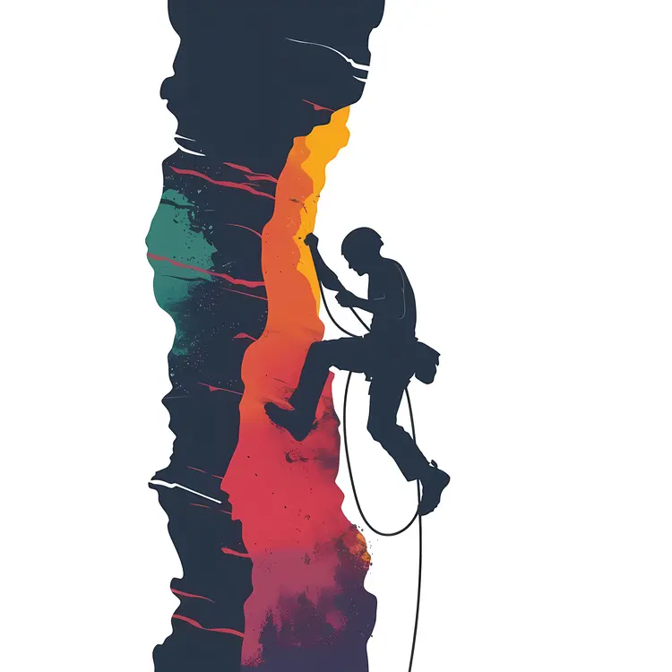 Rock Climber Silhouette on Colorful Cliff