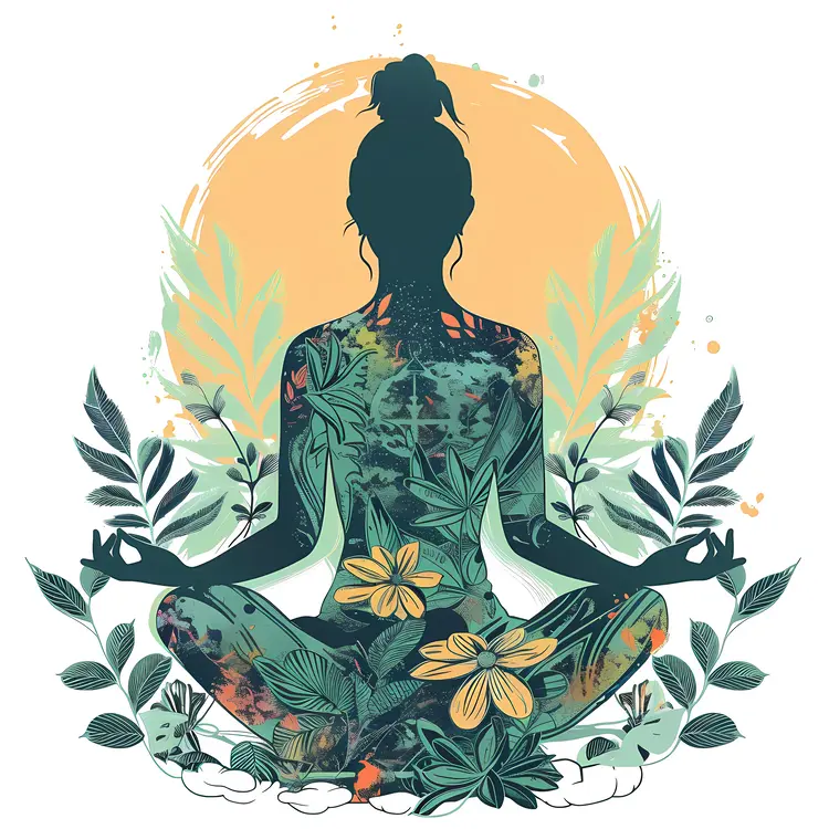 Floral Silhouette Meditating