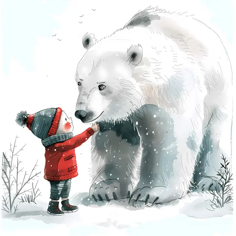 Child and Polar Bear in Winter