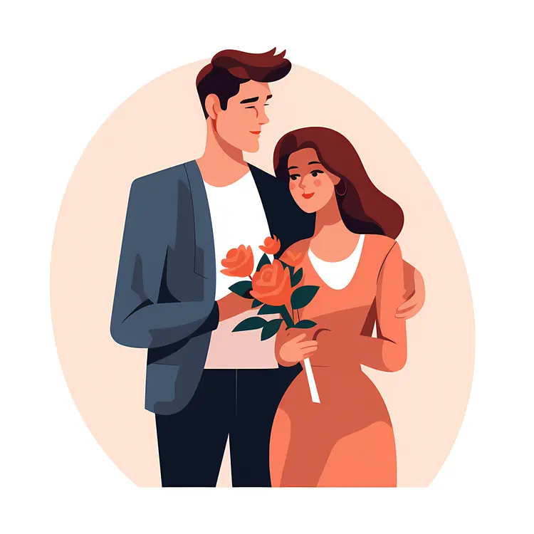 Young Couple in Love with Flowers