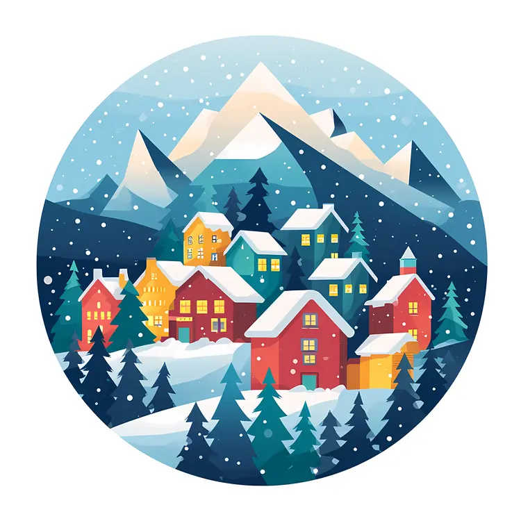 Snowy Village in a Circle