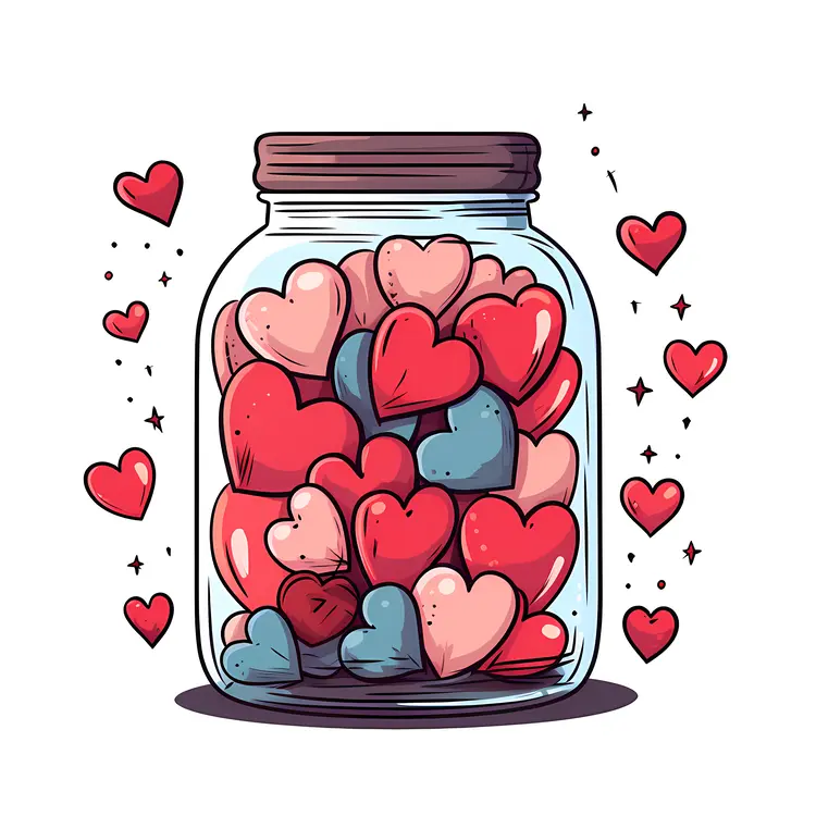 Glass Jar with Red and Blue Hearts