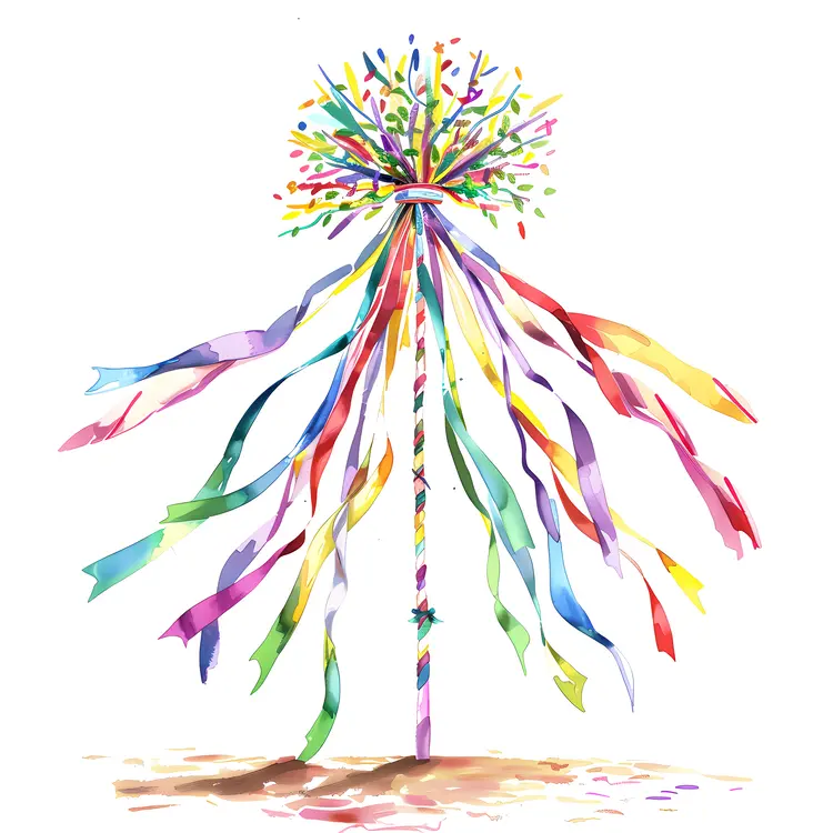 Colorful Ribbons on Decorative Pole for May Day Celebration