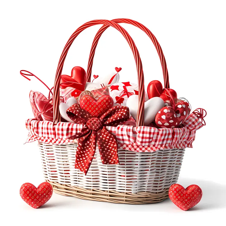 Basket with Heart-shaped Cushions and Red Bow