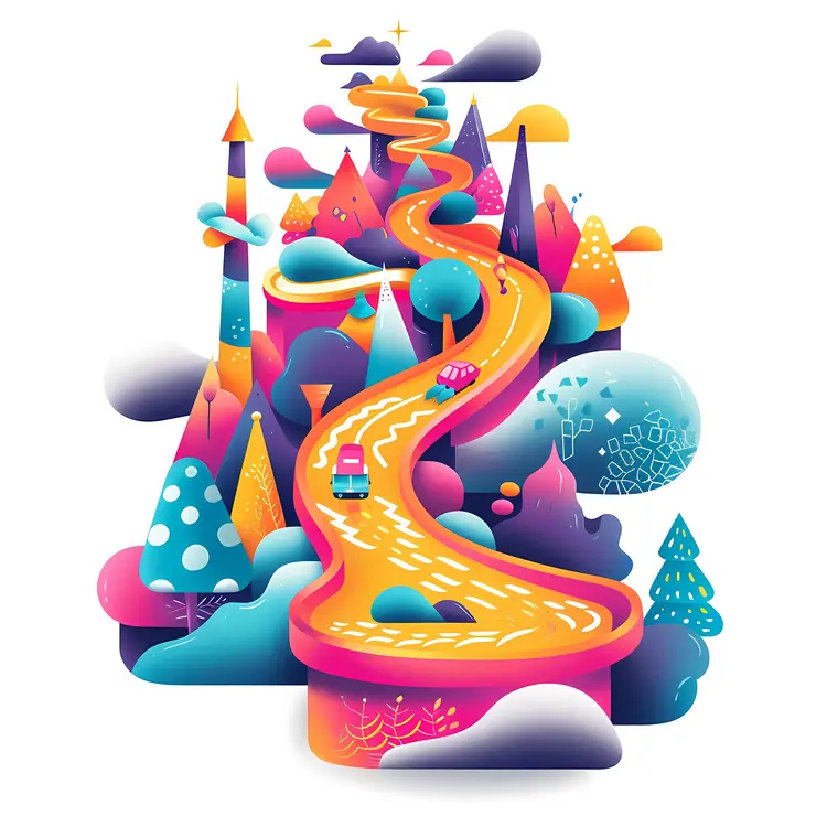 Fantasy Road Winding through Mountains