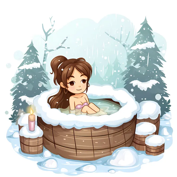 Girl Relaxing in Hot Tub During Snowy Winter