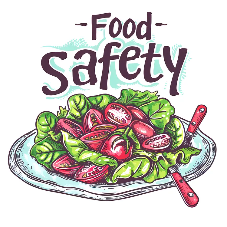 Food Safety Sign with Salad Illustration