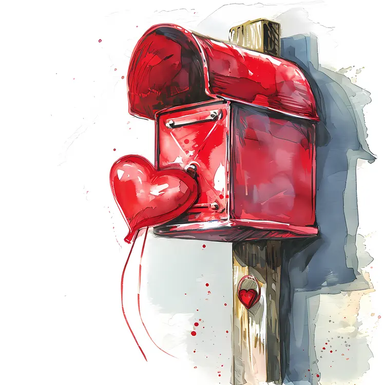 Red Mailbox with Heart Balloon for Valentine's Day