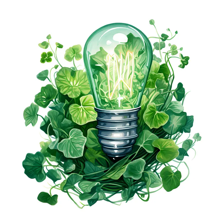 Eco-friendly Light Bulb with Green Leaves