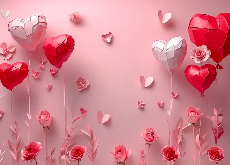 Paper Hearts and Roses for Valentine's Day