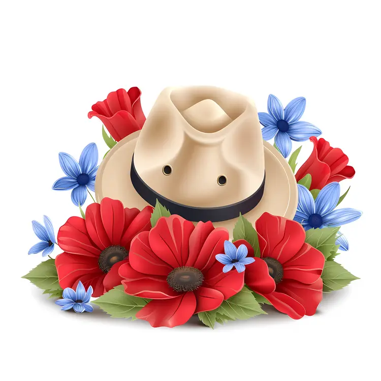 Hat with Red and Blue Flowers