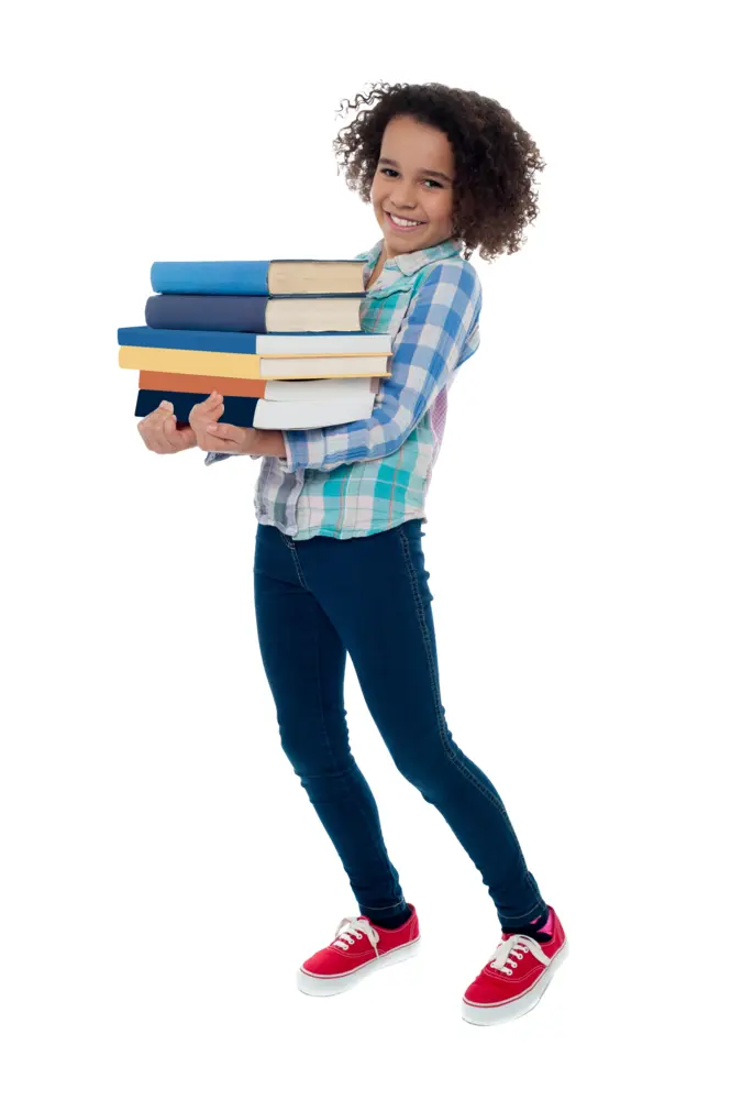 Girl Holding a Stack of Books