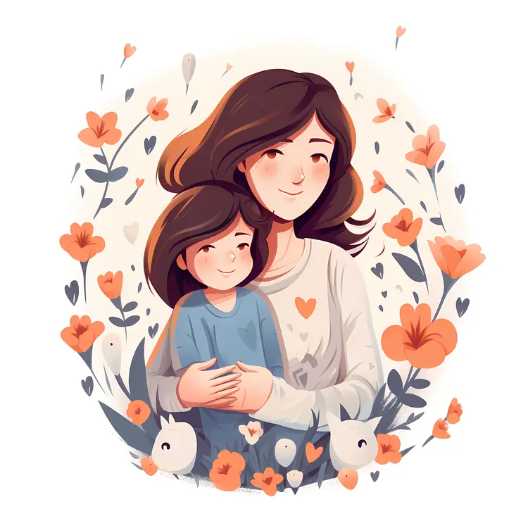 Mother and Daughter in a Floral Setting