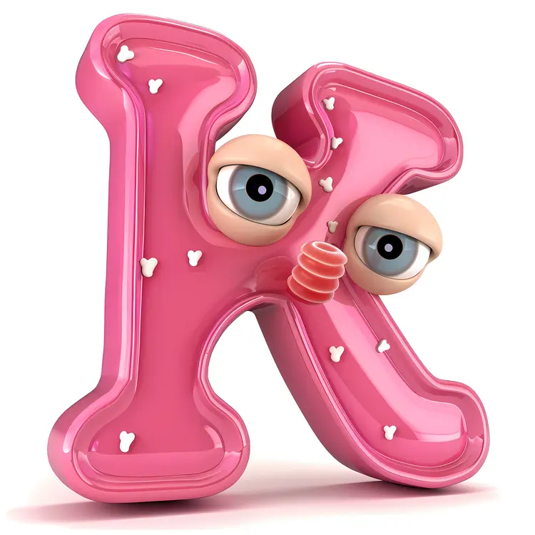 Pink K Alphabet Character with Eyes and Expression