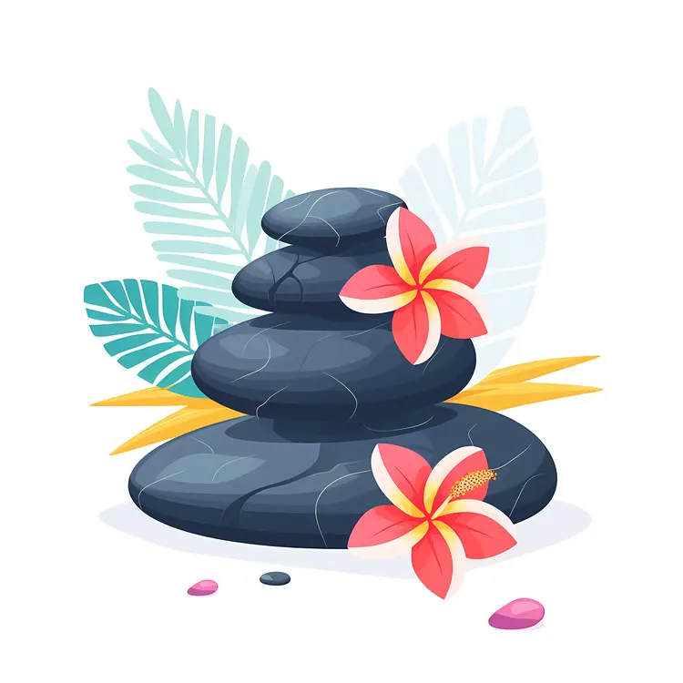 Zen Stacked Stones with Red Flowers