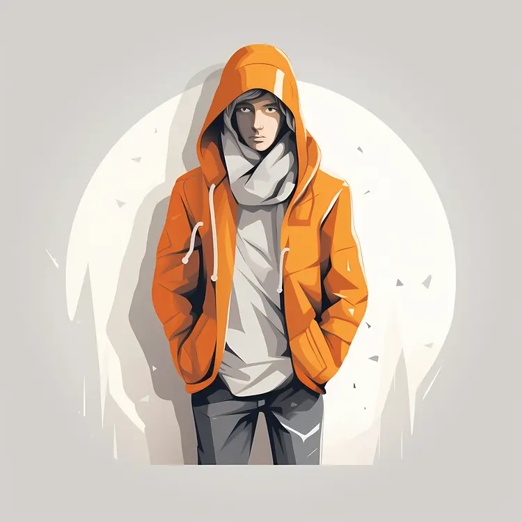 Boy in Orange Hoodie with Hands in Pockets